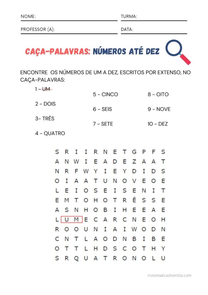 Caça-Palavras de Matemática