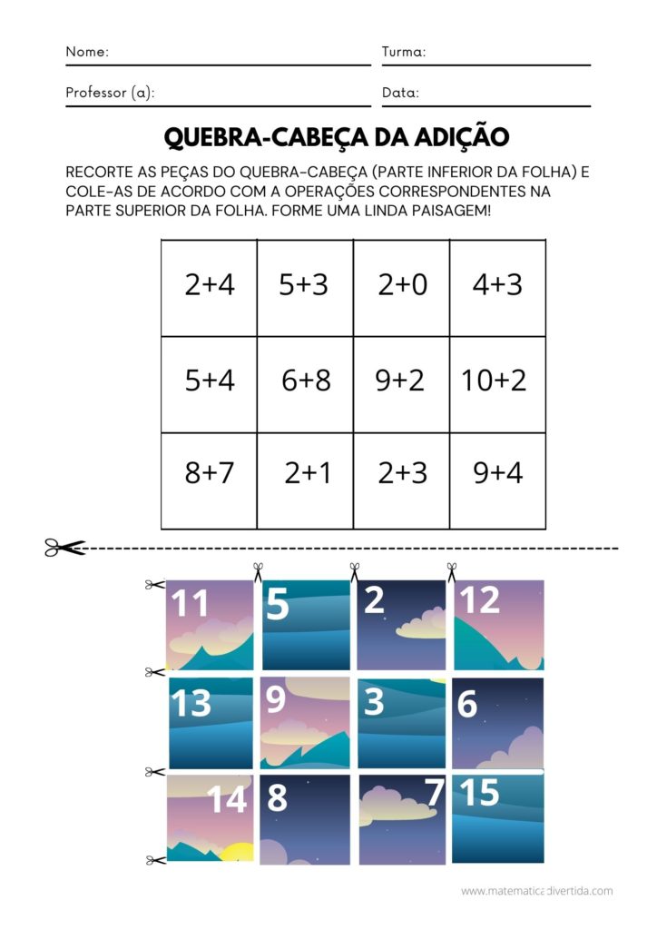 Cruzadinha Matemática para imprimir