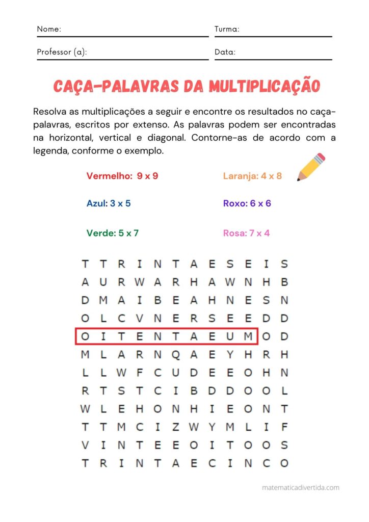 Caça-tabuada  Atividades de matemática divertidas, Exercícios de  matemática, Tabuada